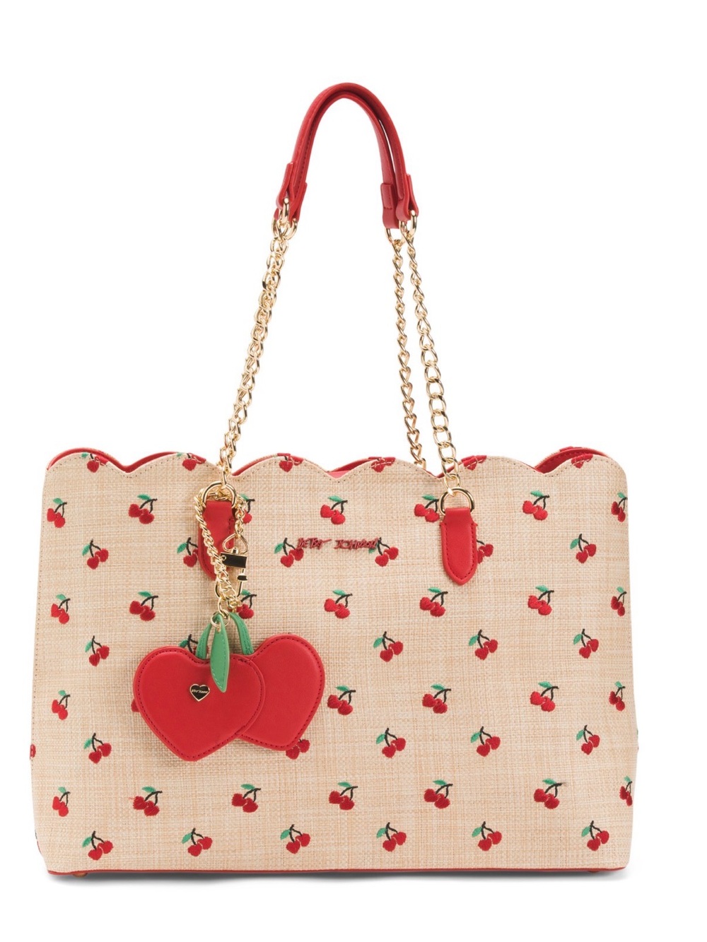 *Brand New w/tags* Betsey Johnson Red Cherry Straw Tote with Cherry Hearts Charm